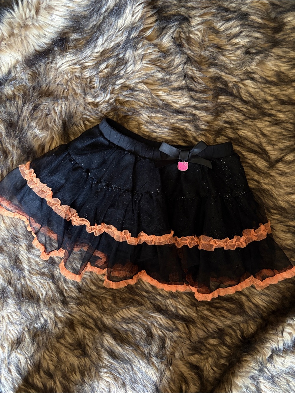 girls size 3T HELLO KITTY HALLOWEEN TUTU RUFFLE SKIRT black orange SILVER SPARKL
